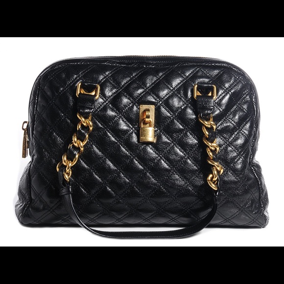 NWT MARC JACOBS Lacquered Goatskin Quilted Karlie Satchel Black - Picture 1 of 7